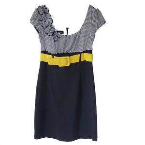 IZ Byer Yellow Belted Dress with a Stripped Top and Black Solid Bottom Juniors 7